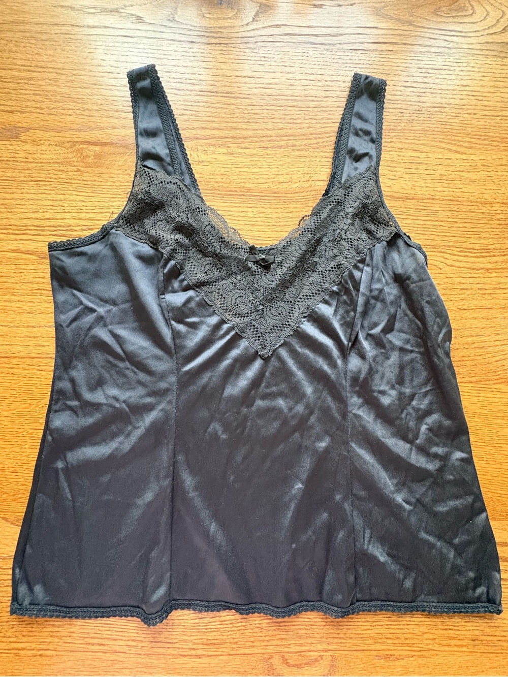VTG Esteem Black Lace Trim Satin Camisole Women’s Large- Made in USA
